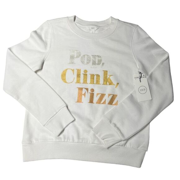 1901 Sweatshirt White New Years Glitter Pop Clink Fizz Silver Gold Bronze Small - Picture 6 of 10